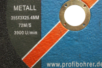 355 mm INOX doorslijpschijf voor metaal 355x3 mm