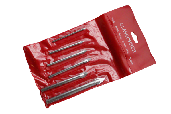 6 pcs. glass drill bits set Ø 3-10 mm