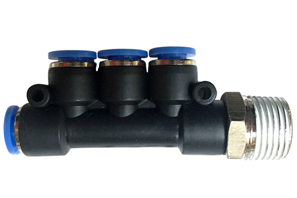 Pneumatic male triple union push in fitting Ø 8 mm with thread BSPT R3/8"