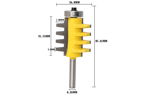 Tungsten carbide tipped miter router bit with 1/4" (6.35 mm) shank