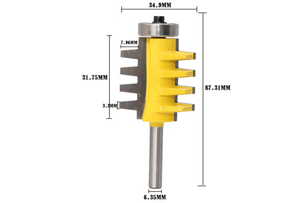 Sertmetal elmas uçlu 45° geçme diş ahşap freze ucu şaft çapı 1/4" (6,35 mm)